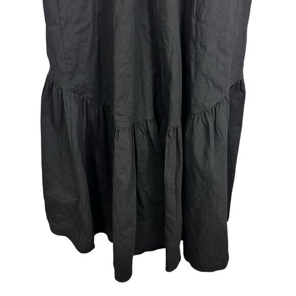Theory Linen Blend Midi Ruffle Hem Dress Black Sz Small Resort Vacation Classic - Picture 11 of 16
